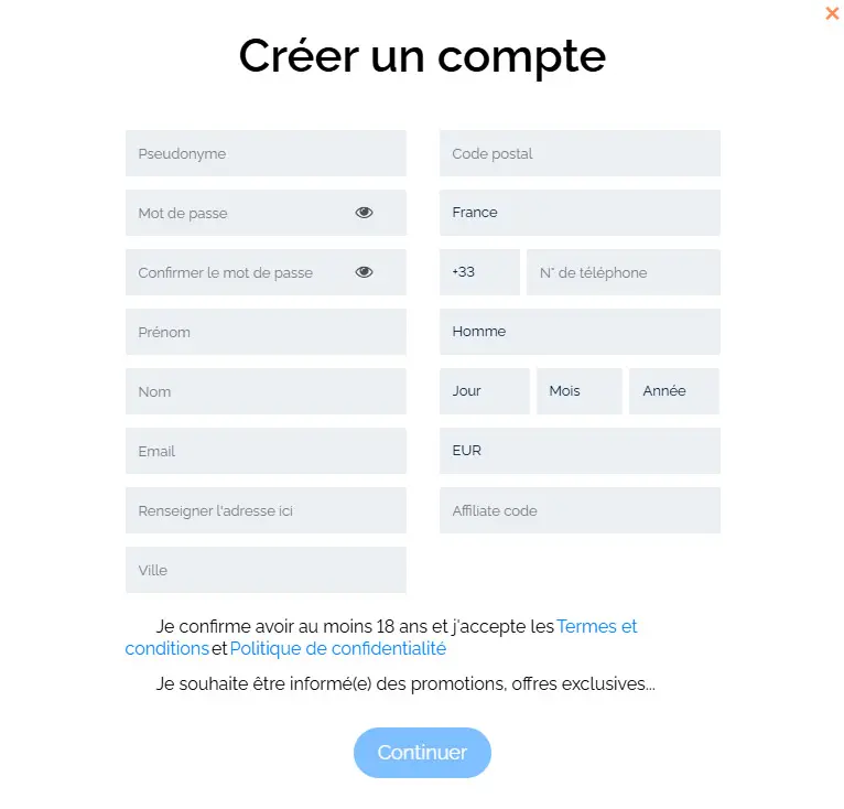 Processus d'inscription MONTECRYPTOS CASINO